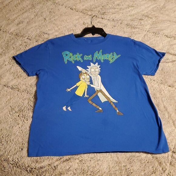 RICK AND MORTY Open Your Eyes T-SHIRT Mens L Blue Forced To Watch Cartoon Pull - Picture 1 of 4
